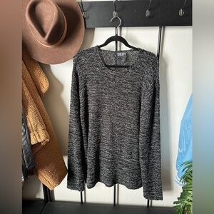 VTG DKNY grey black chunky knit oversized baggy pullover cotton tunic sweater